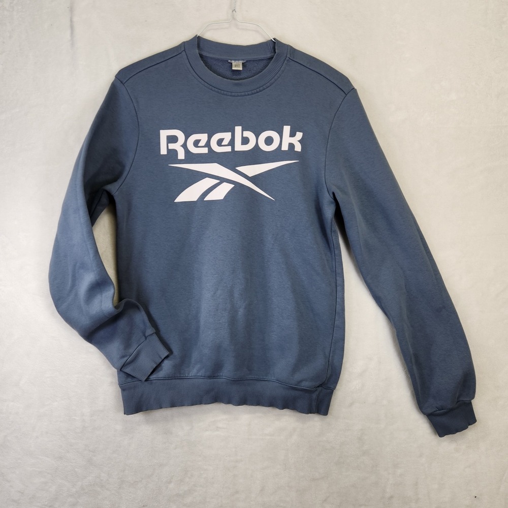 Reebok Women Blue Crew Neck Long Sleeve Sweatshirt Athletic Logo Size Small